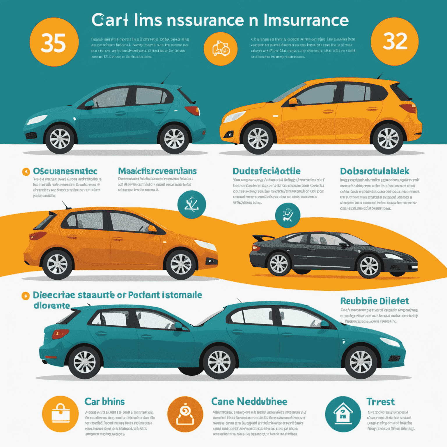 Een infographic die de verschillende types autoverzekeringen in Nederland vergelijkt, met iconen voor WA, WA + Beperkt Casco, en Allrisk. De afbeelding toont ook symbolen voor premie, eigen risico, en no-claim korting.